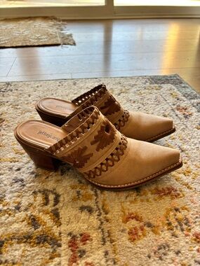 Jeffrey Campbell Tan Suede Western-Style Cutout Mule Heels